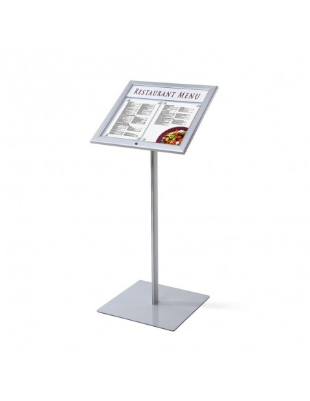 Srebrny stojak na menu z gablotką 2xA4