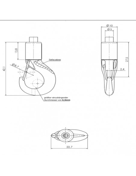 Haczyk samozaciskowy z regulacją FIX wymiary